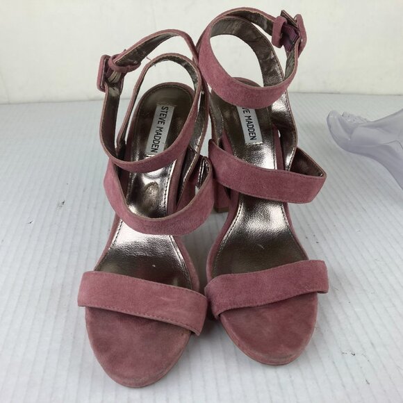 Steve Madden Womens Sz 10 Pink Dusty Rose High Block Heels Sandals Ankle Strap - Picture 6 of 8